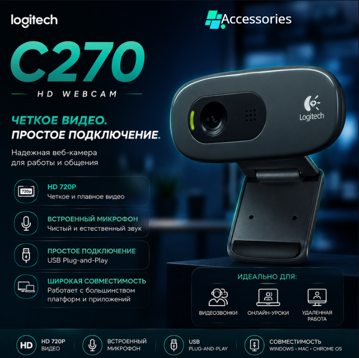 Веб-камера Logitech C270, чёрный